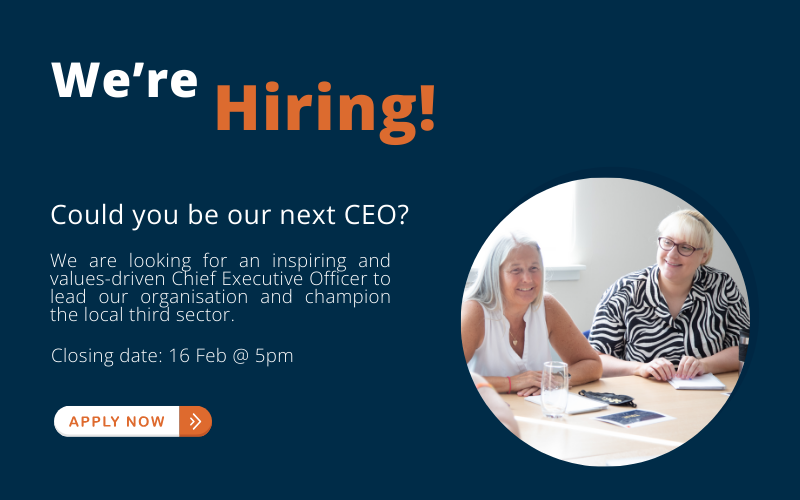 Image reads "we're hiring! Could you be our next CEO?" with image of two women smiling